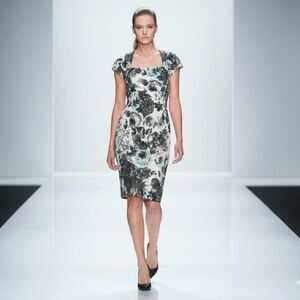 ESCADA•Floral Print Cap Sleeve Midi Sheath Dress